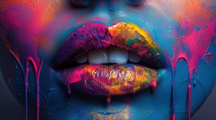 Colorful paint dripping from open mouth