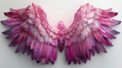 Beautiful pink purple angel wings isolated on white background