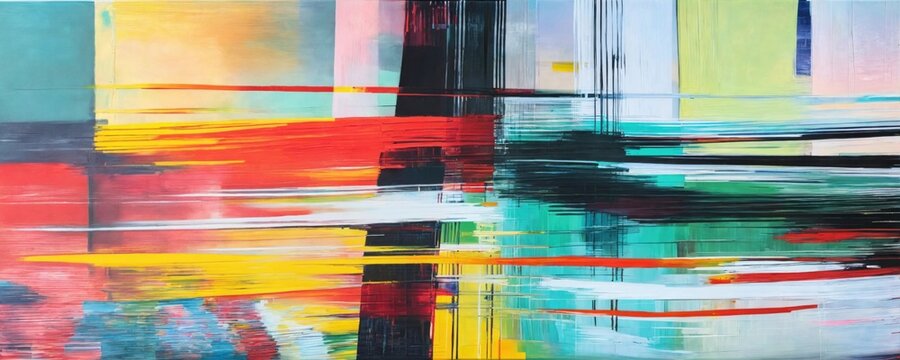 An abstract artwork, oil on canvas, glitch distortion. Contemporary painting. Modern poster for wall decoration	