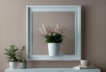 pastel pink interior render plant poster frame 3d Mock background