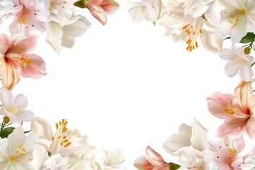 Fototapeta na wymiar A delicate arrangement of pink and white blossoms forming a graceful border with a clean, isolated background, perfect for invitations or announcements