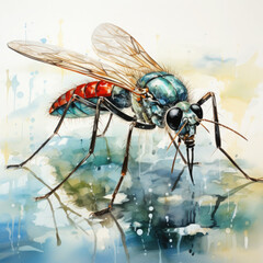 Watercolor Mosquito, clipart Illustration, Generative Ai