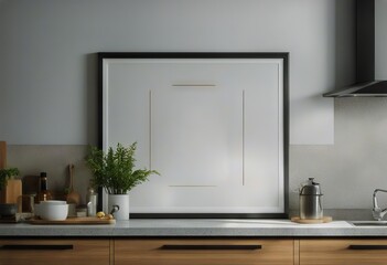 kitchen interior 3d background poster frame Mock render