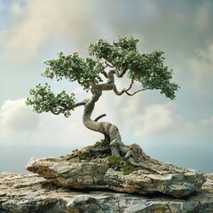 bonsai tree on the rock - obrazy, fototapety, plakaty