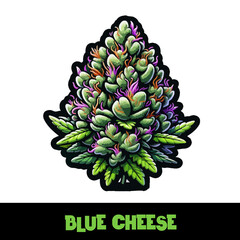 Vector Illustrated Blue Cheese Cannabis Bud Strain Cartoon
