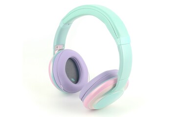 A pair of pastel colored headphones on a white background