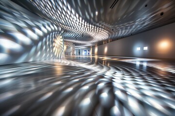 Inside a modern art gallery, where the focus is on a dynamic, interactive light installation.