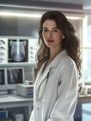 Woman in Lab Coat Standing in Room