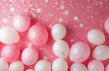 Pink and White Balloons With Confetti