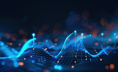 blue glowing data graph background and connection lines - obrazy, fototapety, plakaty
