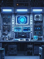 Fototapeta premium Sleek vector illustration of a hightech gadget showcase, futuristic devices on display with a clean, modern design aesthetic