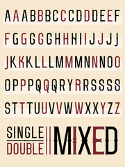 A bold caps only display letter set with 2 variations of median spurs, and alternate characters.