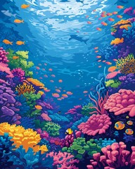 Vibrant vector illustration of a coral reef snorkeling adventure, showcasing diverse marine life, underwater clarity, and the beauty of the oceanic world