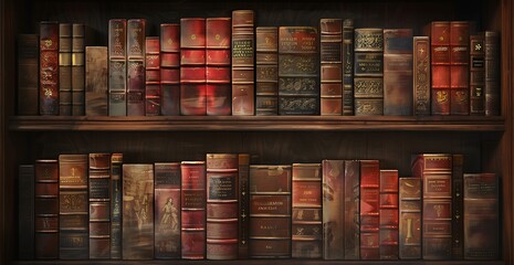 Vintage background with old books in a dark room. Gothic library banner design for history