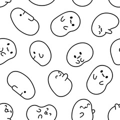 Cute kawaii tapioca pearls. Seamless pattern. Coloring Page. Cartoon funny characters. Hand drawn style. Vector drawing. Design ornaments.