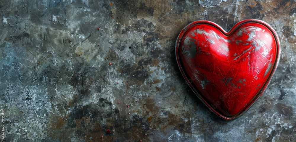 Sticker Rustic red heart on a grungy metal surface.