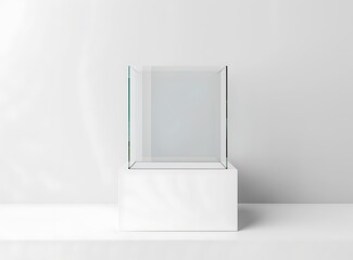 White glass cube display case mockup