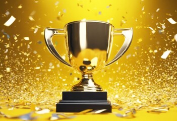 'award winner cup 3d victory background. gold concept. confetti rendering illustration Sport yellow Trophy tournament three-dimensional render white background star goal honour isolat'