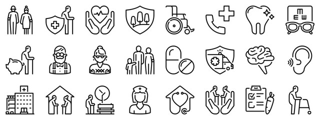Icon set about elderly. Line icons on transparent background with editable stroke. - 792089535