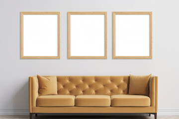 Elegant Living Room with Blue Sofa and Gold-Framed Art