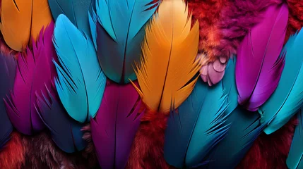 Fotobehang Multi colored feathers,Closeup feather ,background texture, abstract,  Created using generative AI tools. © © Raymond Orton