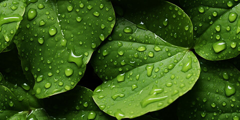 close up of Green leaf with water drops