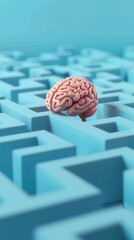 Engaging scene of a 3D brain solving a complex maze toy, positioned on a clean background, ideal for educational tools marketing