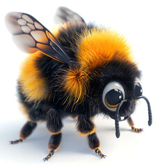 Funny cute bumblebee, 3d illustration on a white background, for advertising and design