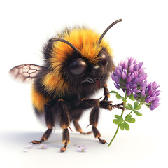 Funny cute bumblebee, 3d illustration on a white background, for advertising and design