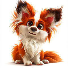 Papillon dog, funny cute dog 3d illustration on white, unusual avatar, cheerful pet	