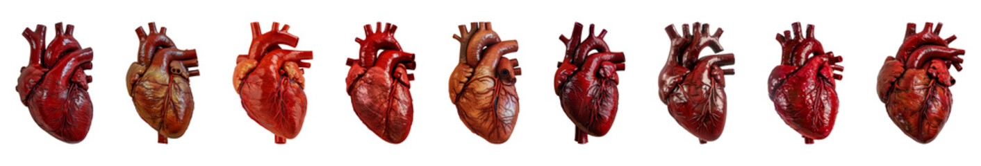 Detailed human heart anatomy from different angles cut out png on transparent background - obrazy, fototapety, plakaty
