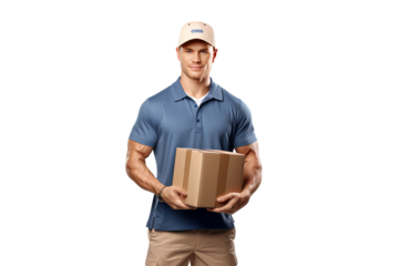 Happy caucasian delivery man