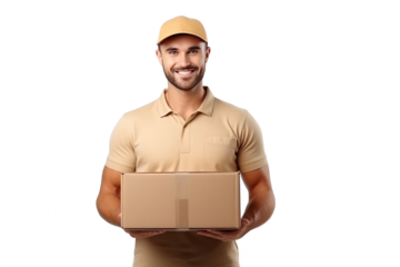 Happy caucasian delivery man