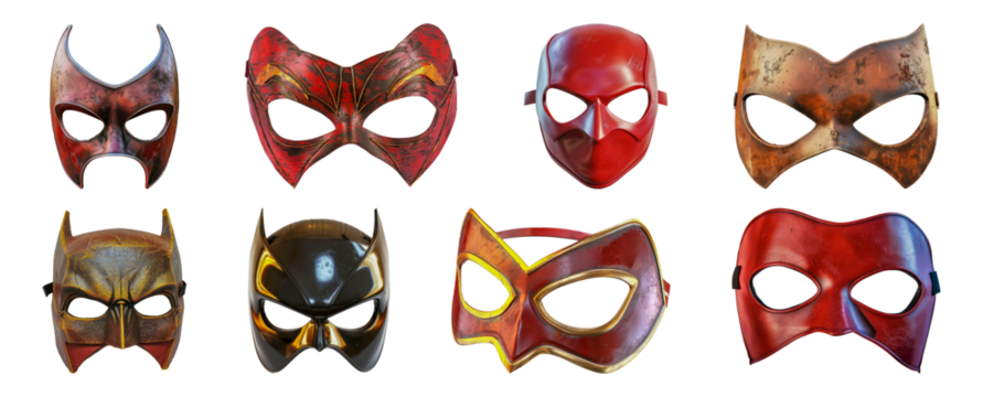 Assorted superhero masks cut out png on transparent background