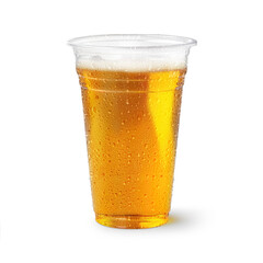An image of a Beer Plastic Cup with water drops isolated on a white background