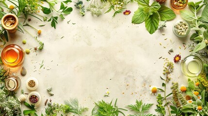 banner background National Herbalist Day theme, and wide copy space, herbal medicine, A herbalist's workshop with drying racks, herb bundles hanging, and tools of the trade, for banner, UHD image