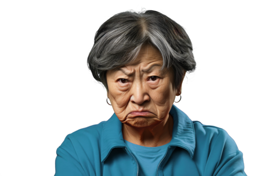 Close up of a worried old chinese woman