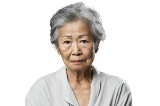 Close up of a worried old chinese woman