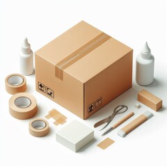 Closed cardboard box with Adhesive isolated on a white background