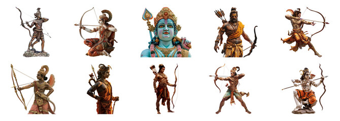 Statues of lord Rama with bow and arrow cut out png on transparent background