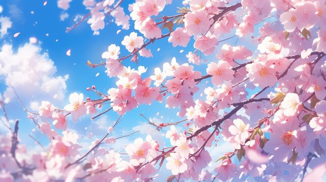 The cherry blossoms burst into a beautiful display of pink and white petals
