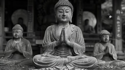 Black and white statue of lord Buddha made with Ai generative technology