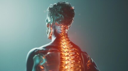 Visualisation of a spine on a person's back made with Ai generative technology - obrazy, fototapety, plakaty