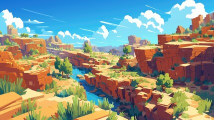 Explore the vibrant cartoon game landscape featuring levels of soil grass underground layers and earth textures including sand hills desert sand and stone surfaces