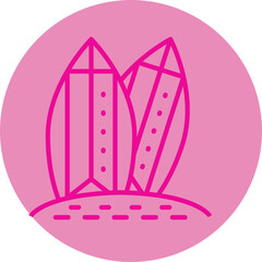 Surfing Board Pink Line Circle Icon