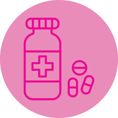 Pills Bottle Pink Line Circle Icon