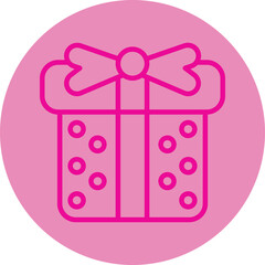 Gift Box Pink Line Circle Icon