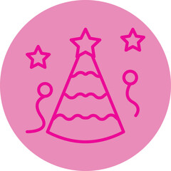 Party Hat Pink Line Circle Icon