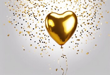'transparent background golden balloon love isolated shaped heart confetti nubes gold chrome shape ballon glossy design party decoration helium air birthday happy gift c'