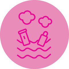 Water Pollution Pink Line Circle Icon
